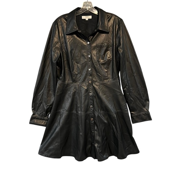 Jason Wu Collective Black Vegan Leather Button Front Long Sleeve Dress US 12 - Picture 3 of 12